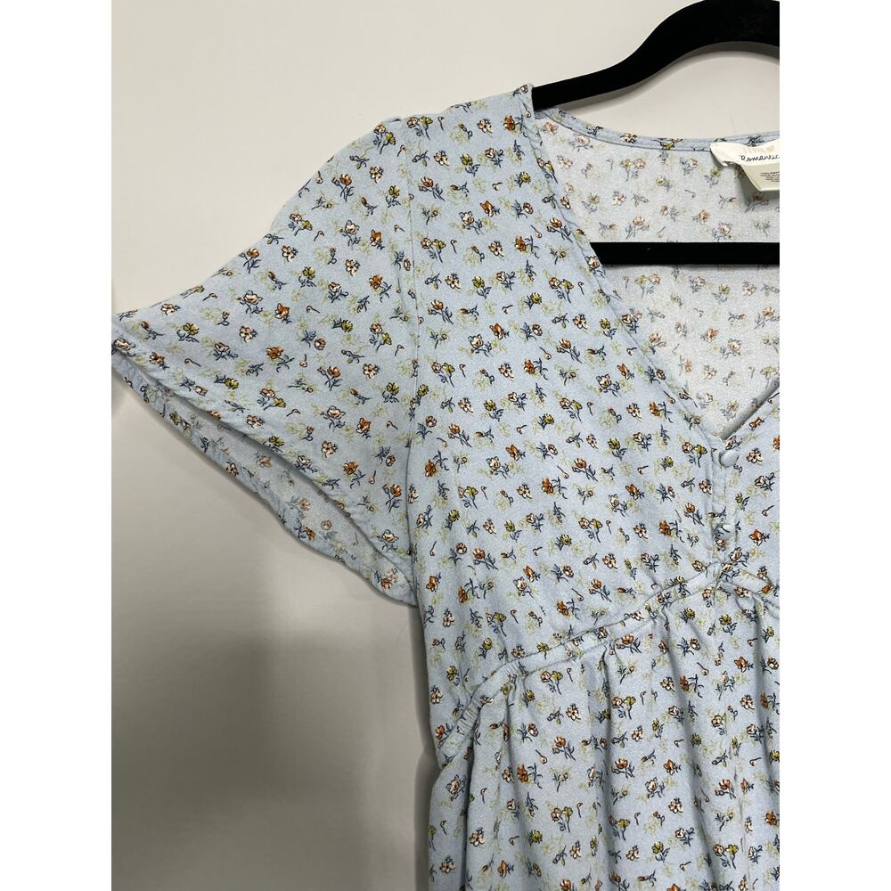 Urban Romantics Blouse Short Flutter Sleeve V-Neck Peplum Ruffled Floral Blue L - Picture 5 of 7
